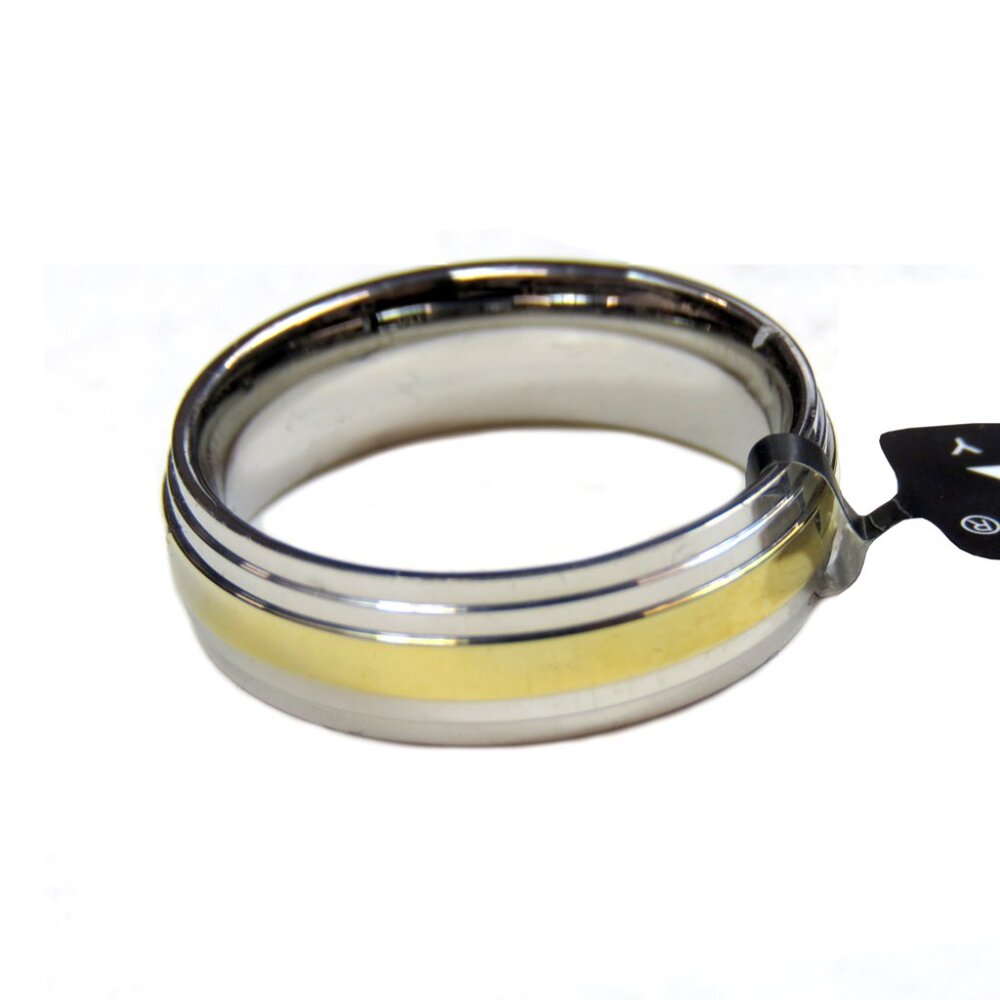 Inox Men's Stainless Steel Polished Ring with Golden Accent